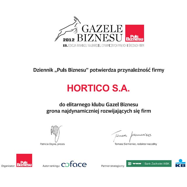 Otrzymaliśmy certyfikat Gazele Biznesu 2012