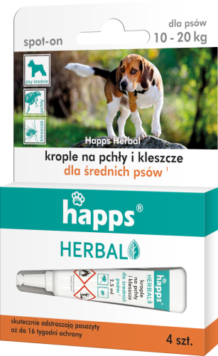 BROS HAPPS Krople na pchły i kleszcze dla średnich psów 4 x 2,5ml