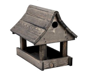 TIN TOURS Karmnik dla ptaków z budką szary drewniany30,5x30x23,5 cm