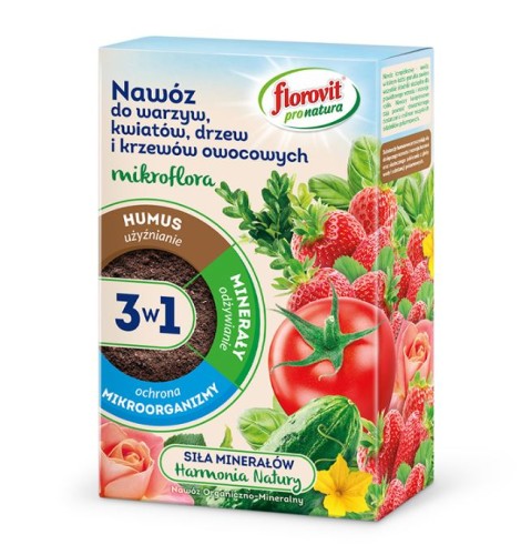 FLOROVIT MIKROFLORA 3W1 NAWÓZ DO WARZYW, KWIATÓW, DRZEW I KRZEWÓW OWOCOWYCH 1KG