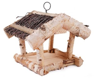 TIN TOURS Mały karmnik dla ptaków z brzozy daszek z gałązek brzozy TD003